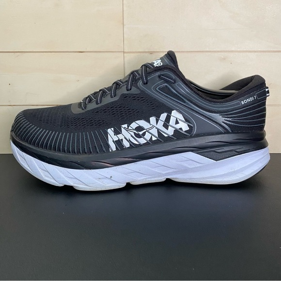 Hoka Bondi 7 Black White Men's Size 10.5 2E Running Shoes Wide 1110530 BWHT - Picture 4 of 11